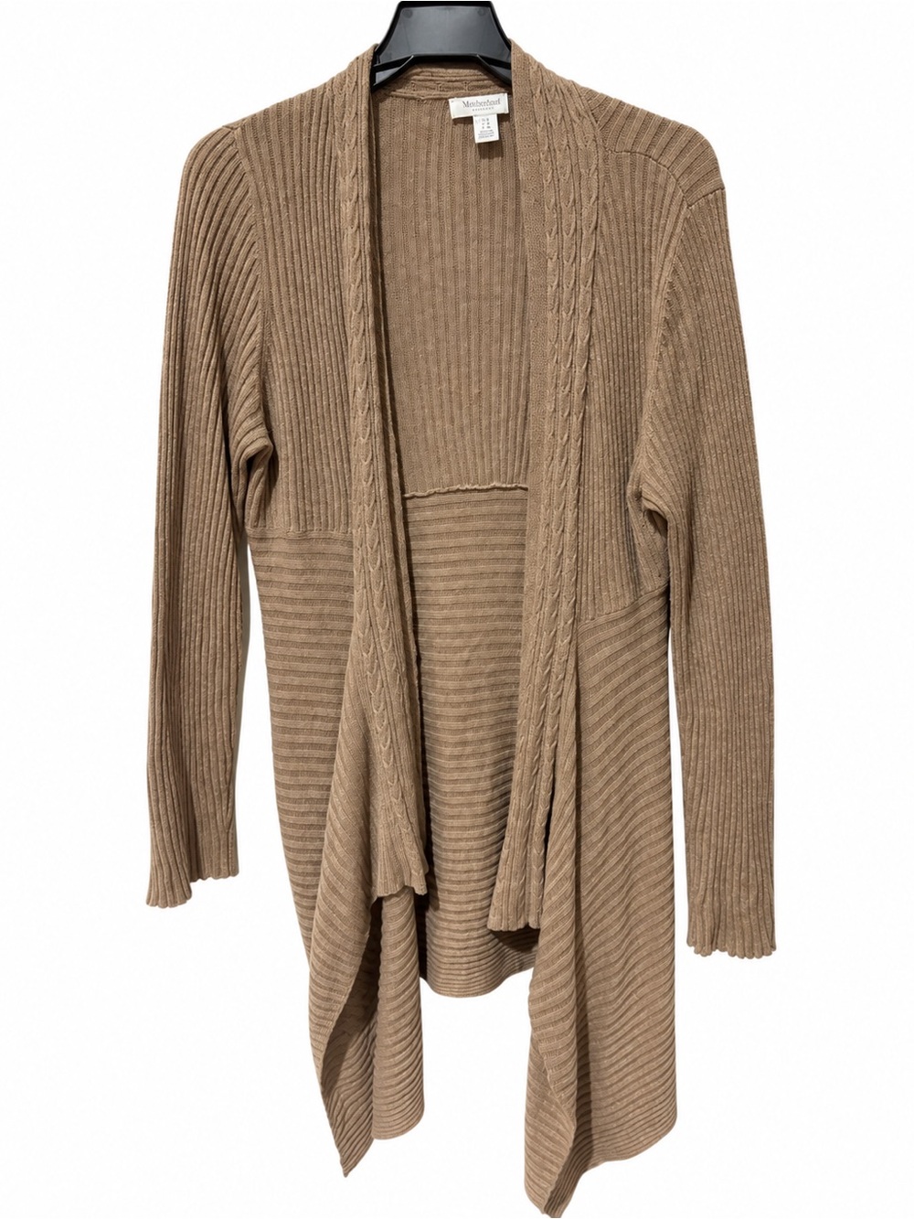 Motherhood Taupe Open-Front Ribbed Draped Cardigan